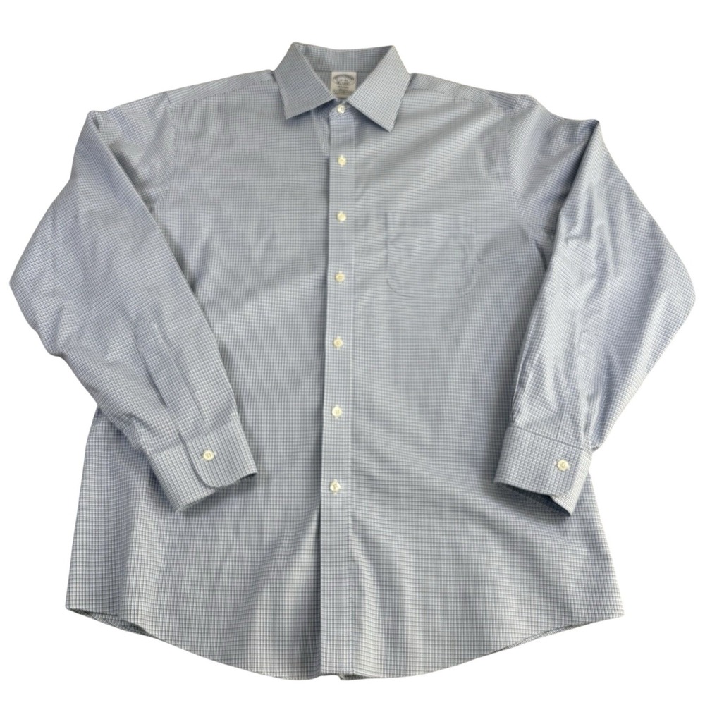 Brooks Brothers Dress Shirt Mens 16-34 Regent Non-Iron Blue Micro Check Business - Picture 1 of 7